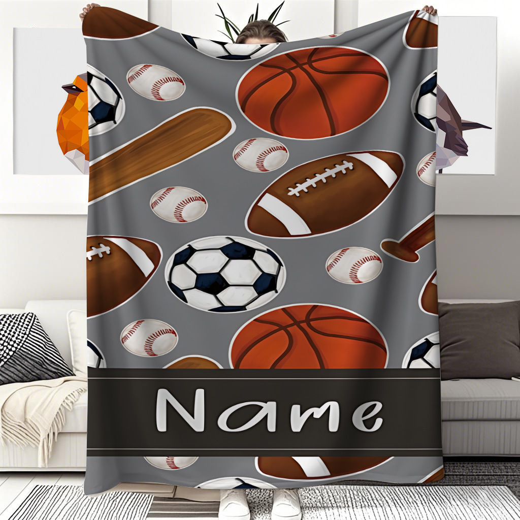 Sports Equipment And Names - 1, спортивное одеяло с индивидуальным именем